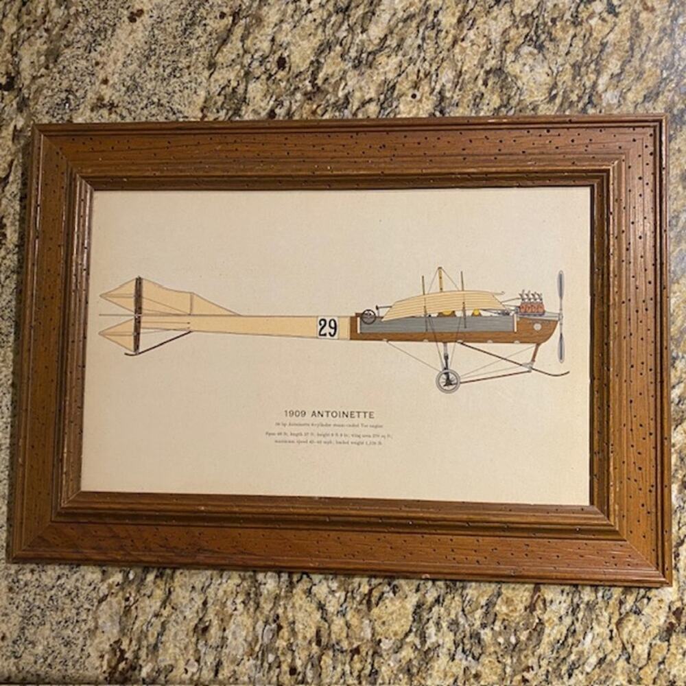 W. King Ambler 1909 Antoinette Early Airplane Print Framed Reg. Do. 5209-621